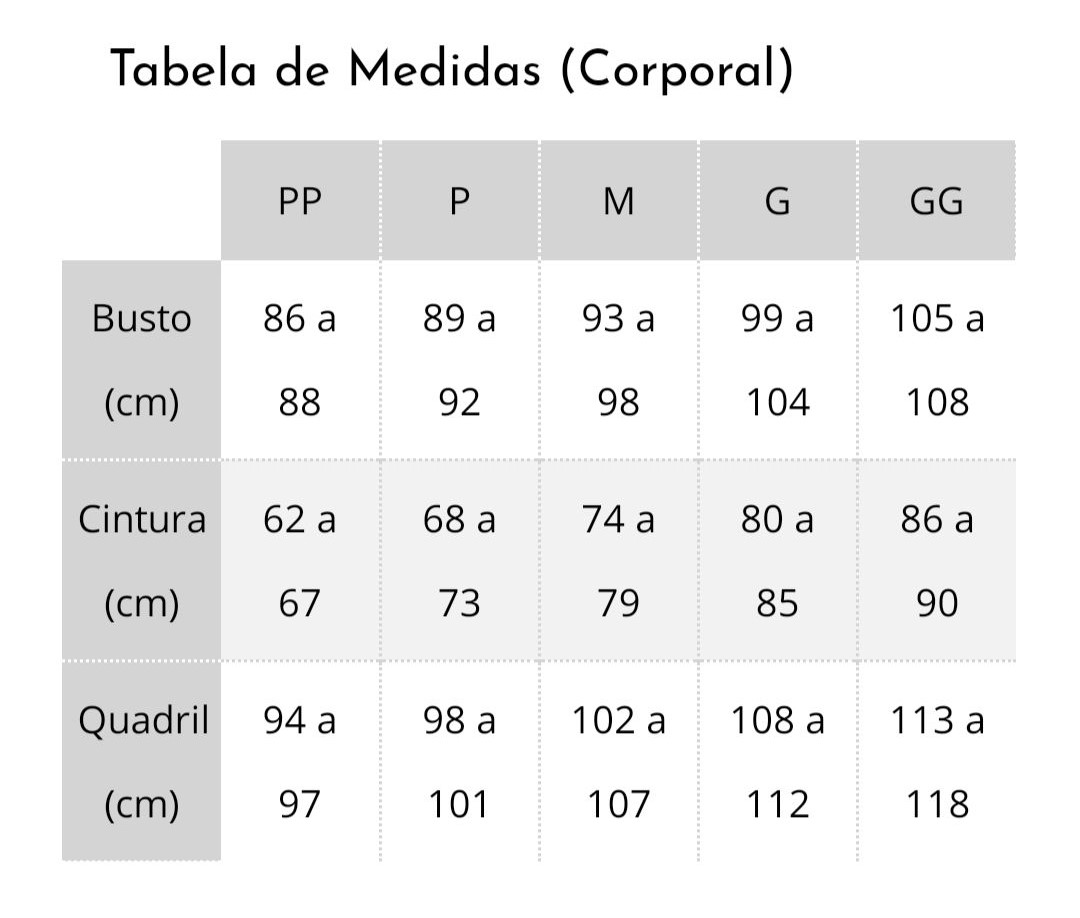 Tabela de Medidas